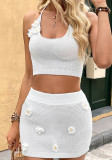 Crochet Flower Top & Skirt Set Sunscreen Beachwear