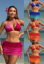 Gradient Mesh Bikini Set Short Skirt Three-Piece Beachwear Gradient Mesh Bikini Set Short Skirt Three-Piece Beachwear