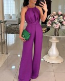 Women Summer Lace-Up Solid Sleeveless Sexy Jumpsuit
