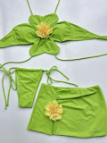 Floral Strap Three-Piece Bikini Set Beach & Pool Wear