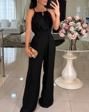 Women Summer Lace-Up Solid Sleeveless Sexy Jumpsuit