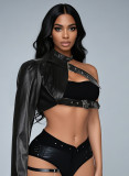 Punk One-Shoulder PU Leather Rock & Dance Style Party Top