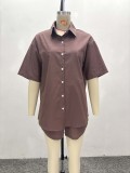 Women African Casual Short Sleeve Shirt Shorts Two-piece Set