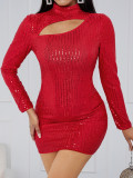 Women Long Sleeve Cut Out Sequin Dress