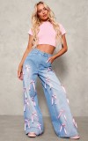 Women Bow Denim Wide Leg Pants