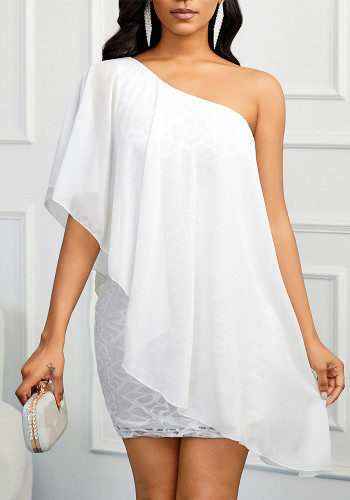 Women Spring Summer Casual Ruffle Sleeve One Shoulder Solid Dress