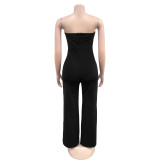 Women Sexy Strapless Backless Button Jumpsuit