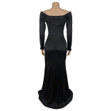 Women Elegant Long Sleeve Slit Evening Dress