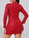 Women Long Sleeve Cut Out Sequin Dress