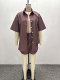 Women African Casual Short Sleeve Shirt Shorts Two-piece Set