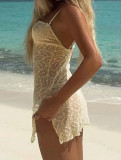 Women lace cardigan hollow sexy slit Bodycon Strap Dress