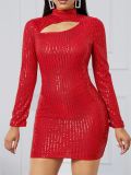 Women Long Sleeve Cut Out Sequin Dress