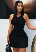 Women Spring Casual Solid Pleated Dress Women Spring Casual Solid Pleated Dress