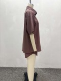 Women African Casual Short Sleeve Shirt Shorts Two-piece Set