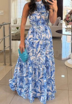 Women Spring Print Round Neck Sleeveless Dress Women Spring Print Round Neck Sleeveless Dress