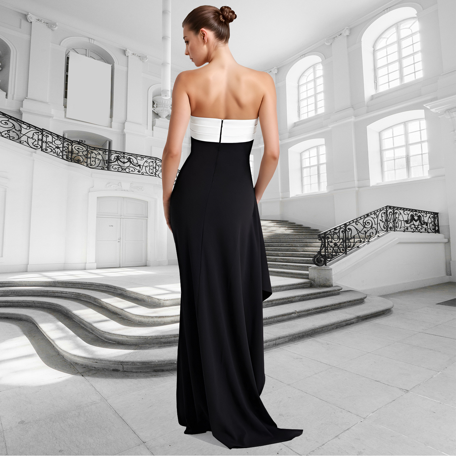 Women Sexy Slit Off Shoulder Strapless Dress