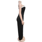 Women Sexy Strapless Backless Button Jumpsuit