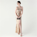 Sequin Mesh One-Shoulder Mermaid Party Gown