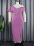 Lantern Sleeve V-Neck Dress Formal Black Party Gown