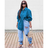 Blue Turn-Down Collar Shirt