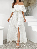 Elegant & Fashionable Off-Shoulder Jacquard Slit Maxi Dress