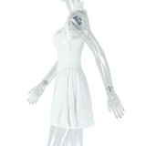 Women's Fashion Solid Color Sexy Deep V-Neck Halter A-Line Dress