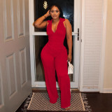 Sexy V-Neck Sleeveless Top Wide-Leg Pants Summer Two Piece Set