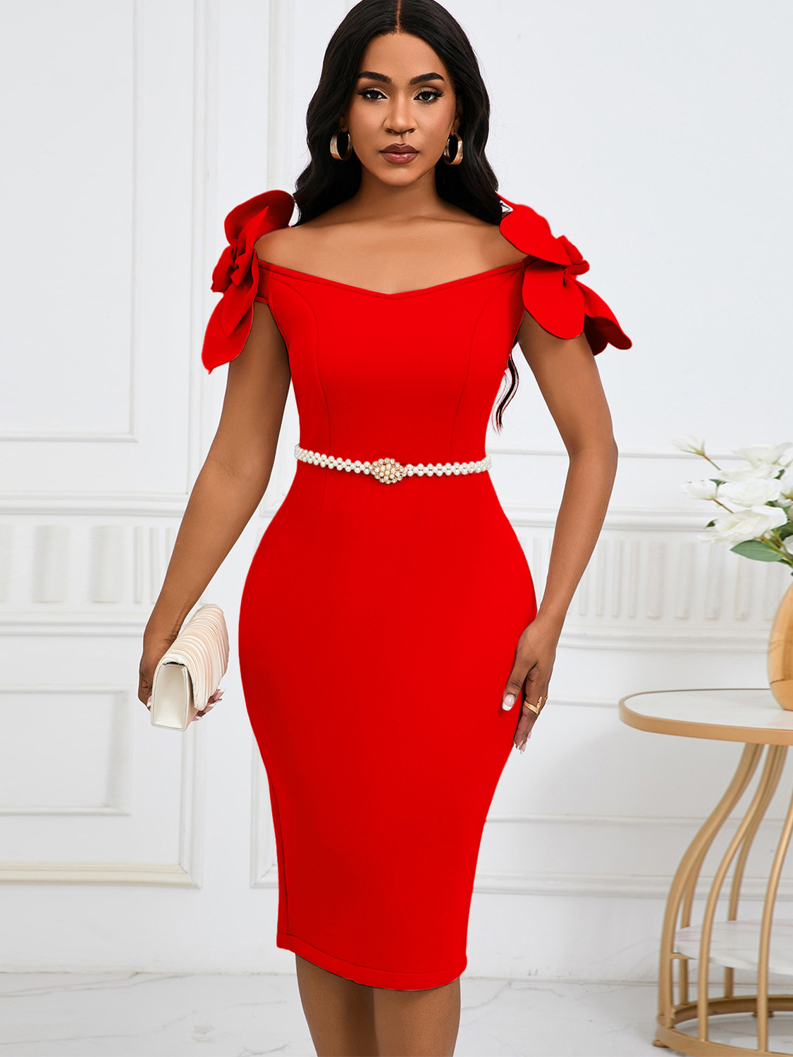 Floral Elegant Off Shoulder Formal Party Dress