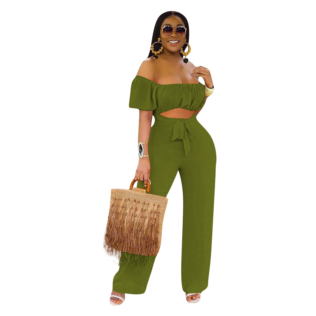 Sexy Solid Low-Back Off-Shoulder Jumpsuit