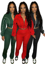 Contrast Zip Patchwork Sport Two Piece Pants Set Contrast Zip Patchwork Sport Two Piece Pants Set