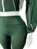 Contrast Zip Patchwork Sport Two Piece Pants Set