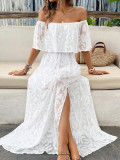 Elegant & Fashionable Off-Shoulder Jacquard Slit Maxi Dress