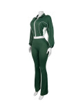 Contrast Zip Patchwork Sport Two Piece Pants Set