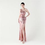 Sequin Mesh One-Shoulder Mermaid Party Gown