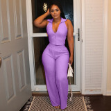 Sexy V-Neck Sleeveless Top Wide-Leg Pants Summer Two Piece Set