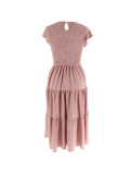 Solid Color Pleated Waist Casual Midi Dress
