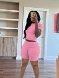 Short-Sleeve Round Neck Shorts Set Casual Summer Outfit