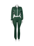 Contrast Zip Patchwork Sport Two Piece Pants Set