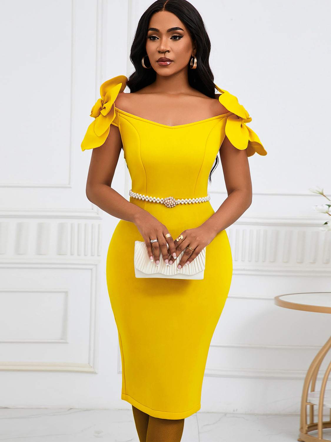 Floral Elegant Off Shoulder Formal Party Dress