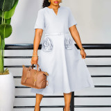 V-Neck Floral Summer Slim Waist A-Line Dress