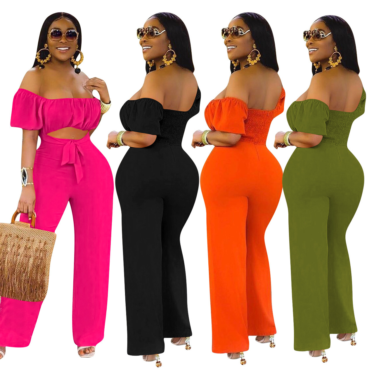 Sexy Solid Low-Back Off-Shoulder Jumpsuit
