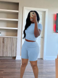 Short-Sleeve Round Neck Shorts Set Casual Summer Outfit
