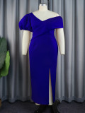 Lantern Sleeve V-Neck Dress Formal Black Party Gown