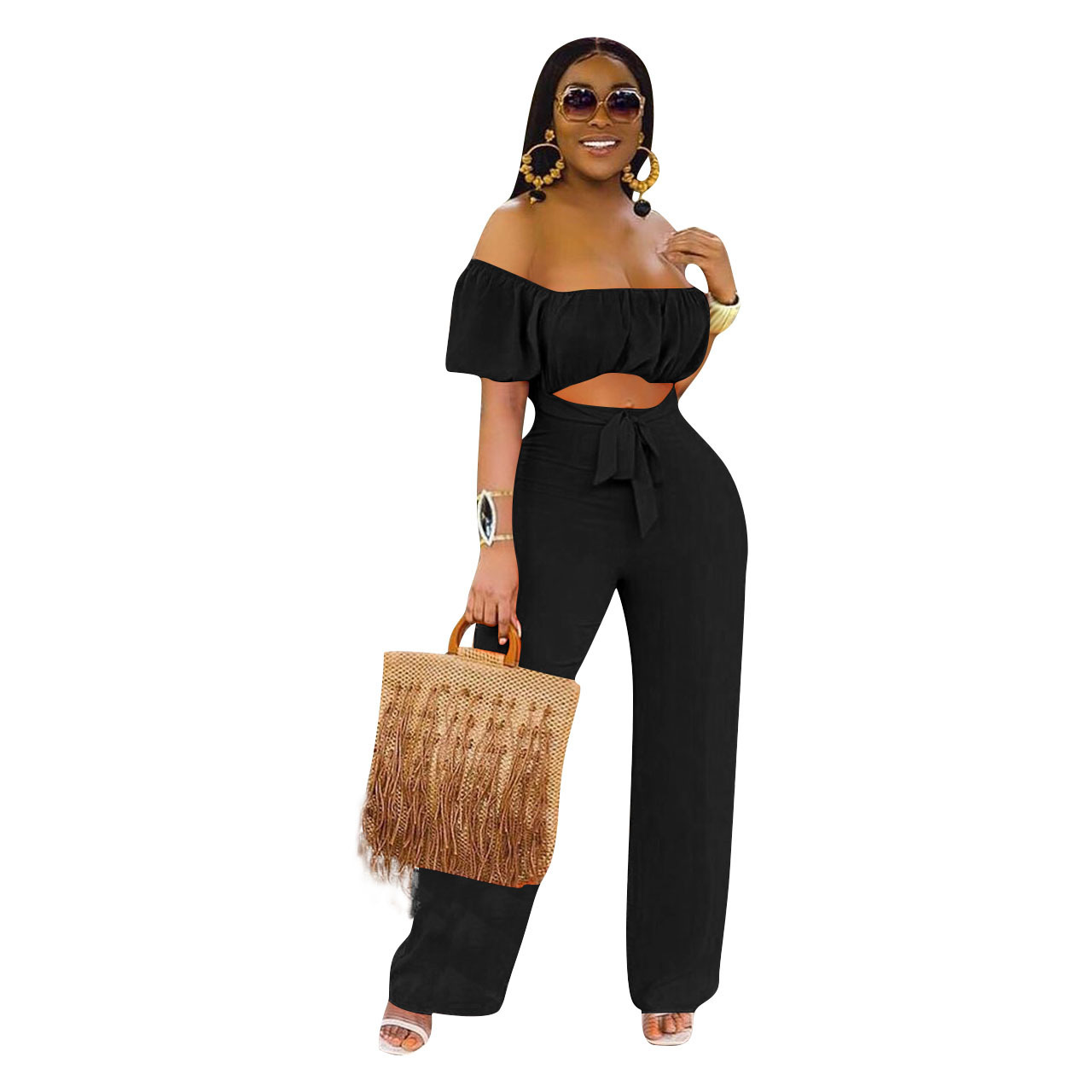 Sexy Solid Low-Back Off-Shoulder Jumpsuit