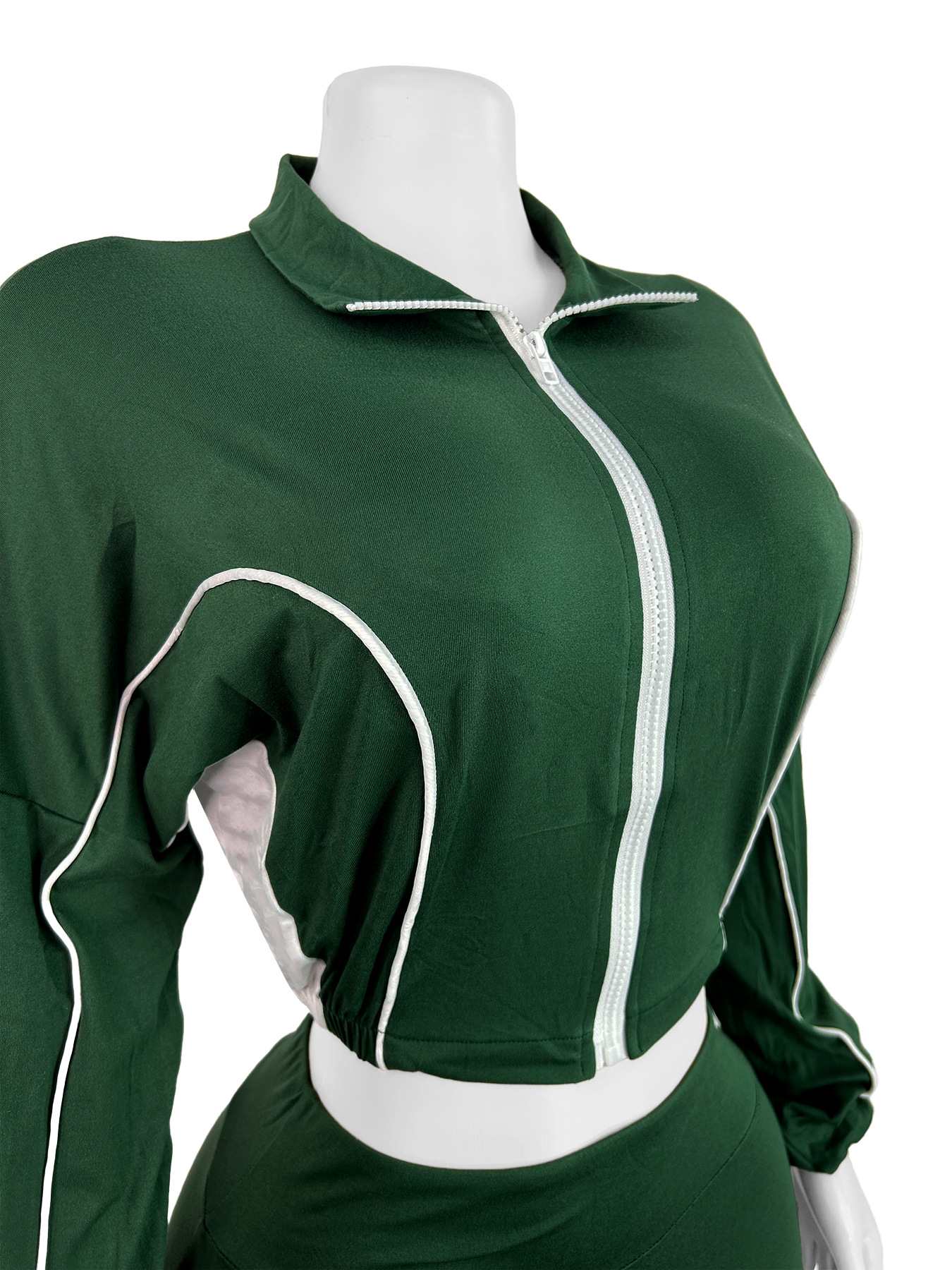 Contrast Zip Patchwork Sport Two Piece Pants Set