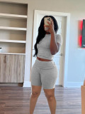 Short-Sleeve Round Neck Shorts Set Casual Summer Outfit