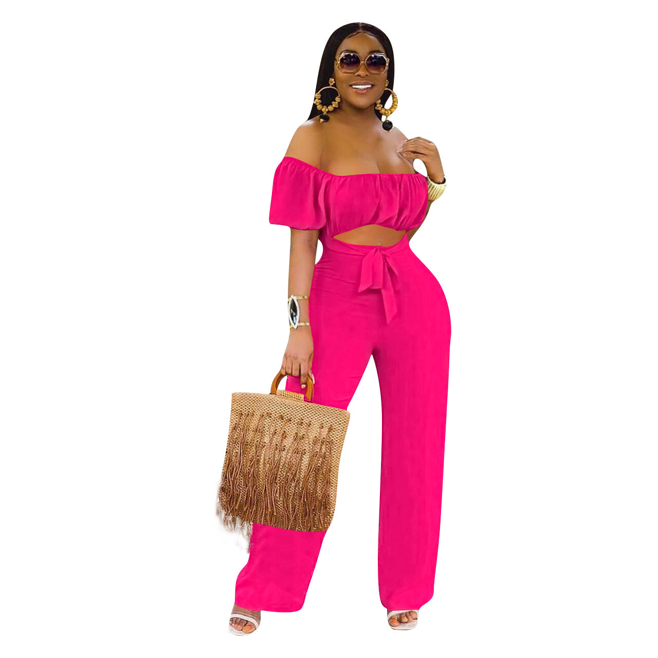 Sexy Solid Low-Back Off-Shoulder Jumpsuit