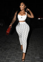 Crescent Print Vest Pants Sexy Slim-Fit Two Piece Set Crescent Print Vest Pants Sexy Slim-Fit Two Piece Set