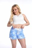 Trendy Mid-Waist Ripped Tie-Dye Denim Shorts