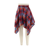 Fashionable Asymmetrical High-Waist Patchwork Plaid Skirt